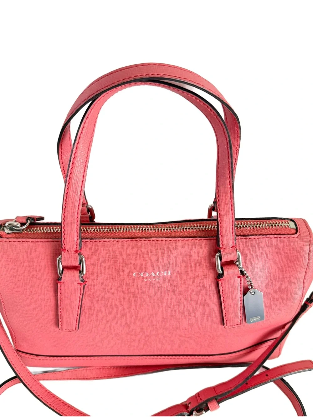Coach Legacy Saffiano Leather Mini Satchel Coral Pink 49392 Crossbody EUC Strap
